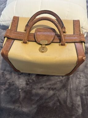 GUCCI Vintage1970s Doctor travel bag Cream Canvas and Tan Leather Top-Handle